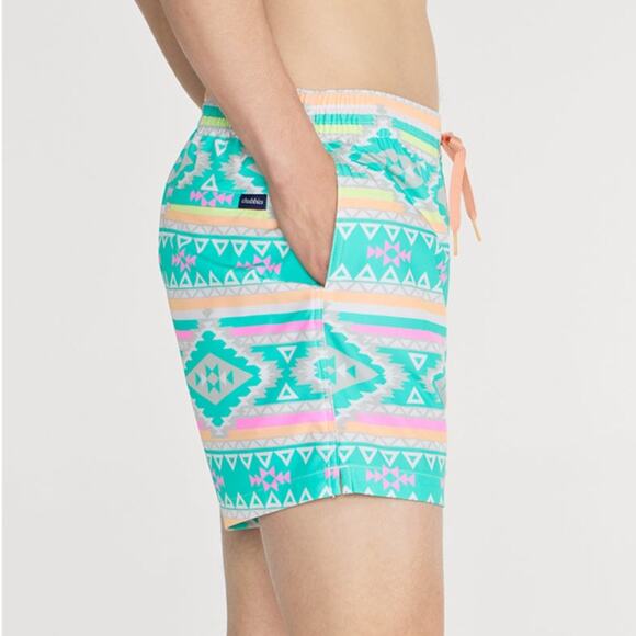 Chubbies Classic Swim Trunk The En Fuegos in Teal Geometric Men's SZ Large 5.5" - Picture 2 of 15